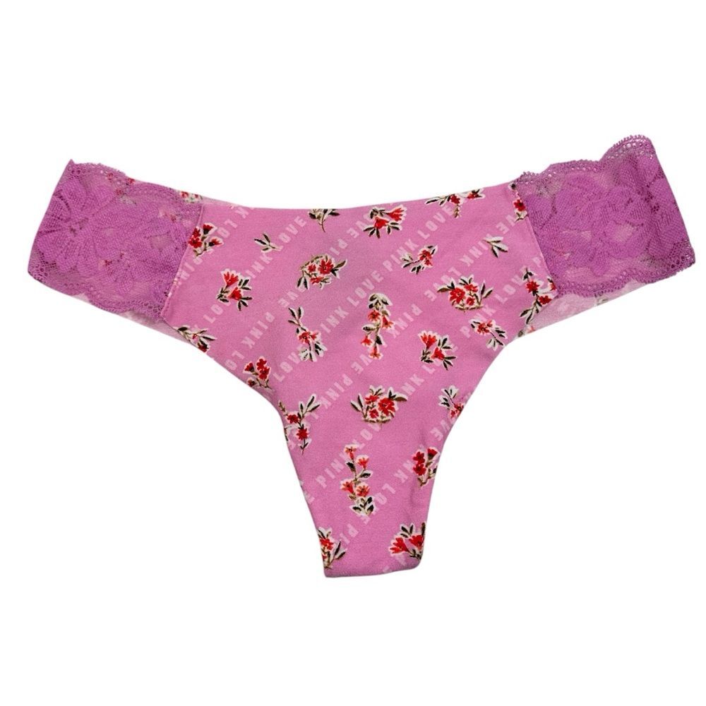 NWT VICTORIA'S SECRET PINK FLORAL‎ LACE SIDES SEAMLESS THONG MEDIUM